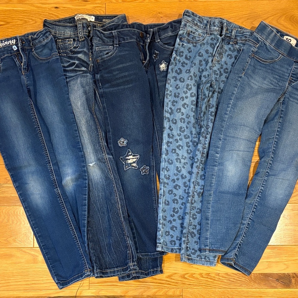 Lot of 5 blue denim jeans. Girls size 8.